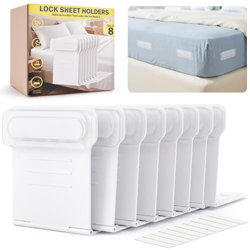 Bed Sheet Holders for Corners - Adjustable Mattress Sheet Straps & Fitted Sheet Clips, Professional Bed Sheet Grippers & Fasteners to Keep Sheets in Place, Secure Sheet Lock