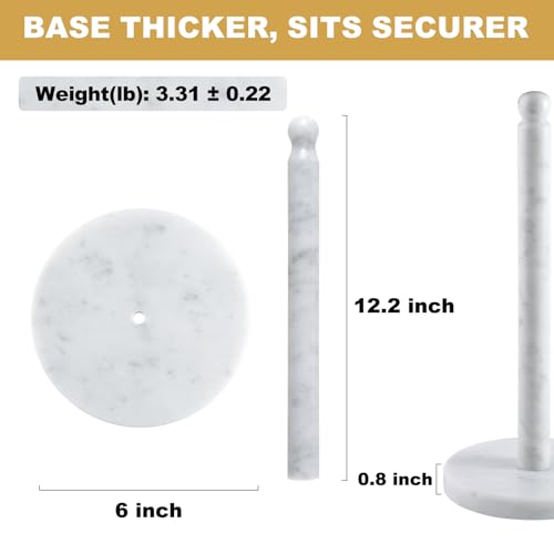 Carrara Marble Paper Towel Holder Countertop, 6" Genuine Stone Paper Towel Holder Stand for Kitchen Storage, for Standard Rolls