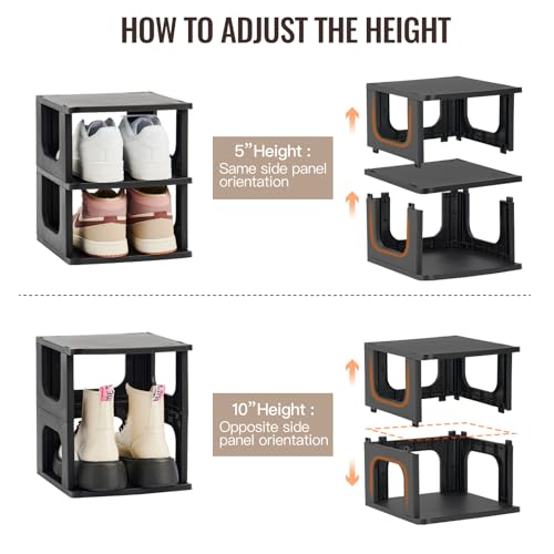 TRZZ 5-Tier Shoe Rack, Narrow Stackable Organizer, Black | Removable Partition, Vertical Efficient Shoe Storage, for Closet, Entryway, Small Spaces