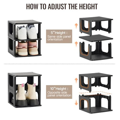 TRZZ 5-Tier Shoe Rack, Narrow Stackable Organizer, Black | Removable Partition, Vertical Efficient Shoe Storage, for Closet, Entryway, Small Spaces
