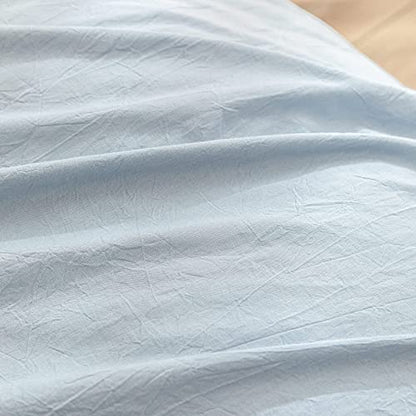 BESTOUCH Cotton Solid Duvet Cover Set Linen Feel Cornflower Blue Queen | Washed Cotton, Linen Feel, Soft Wrinkle Texture, Hidden Zipper, 8 Ties, Breathable Lightweight Durable Comfy, 3Pcs No Insert