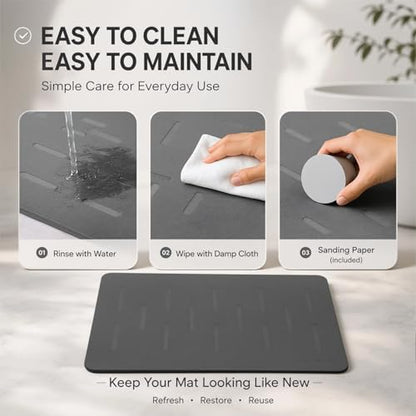 31.5"x19.7" Stone Bath Mat for Bathroom, Large Diatomite Bathmat | Super Absorbent, Modern Quick Drying Diatomite Bathmats, Non-Slip Base, Easy Clean for Shower Floor & Bathroom (Dark Gray)