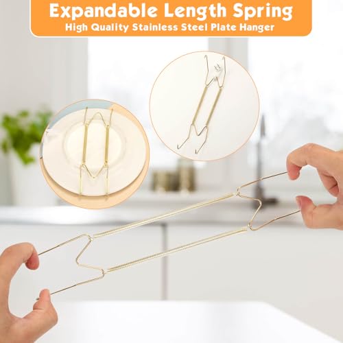 14 pcs Plate Hangers for The Wall, 4/6/8/10/12 Inch Invisible Decorative Wall Plate Hangers, Stainless Steel Plates Walls Hanger for Display Various Sizes with Hooks for Decorative