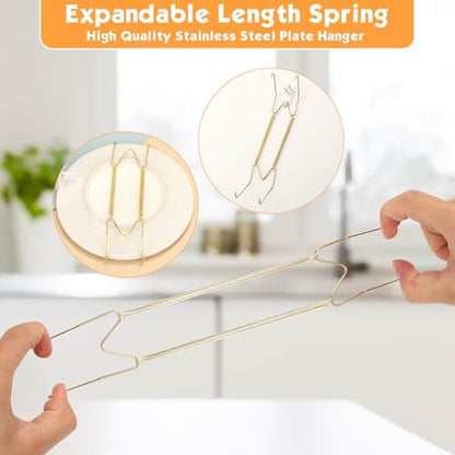 14 pcs Plate Hangers for The Wall, 4/6/8/10/12 Inch Invisible Decorative Wall Plate Hangers, Stainless Steel Plates Walls Hanger for Display Various Sizes with Hooks for Decorative
