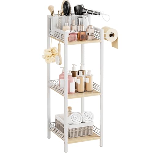 Slim Bathroom Storage Shelf Unit, Makeup Organizer for Small Spaces | 3 Tier Rustic Makeup Organizer for Cosmetic and Skincare, Space Saving Standing Shelves for Bathroom,Bedroom,Kitchen,Laundry