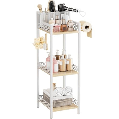 Slim Bathroom Storage Shelf Unit, Makeup Organizer for Small Spaces | 3 Tier Rustic Makeup Organizer for Cosmetic and Skincare, Space Saving Standing Shelves for Bathroom,Bedroom,Kitchen,Laundry