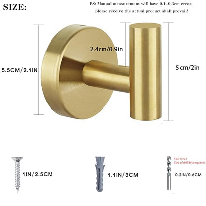 Towel Hooks Bathroom Coat Robe Hook Stainless Steel Heavy Duty Door Hanger Towel Robe Clothes Cabinet Wall for Bathroom Bedroom Kitchen Hotel Pool 4 Packs (Gold)