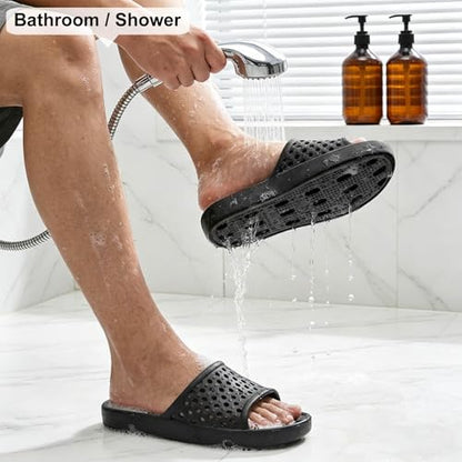Xomiboe Shower Shoes For Men Women, Quick Dry Shower Slippers for Bathroom | Non Slip Lightweight EVA, With Drain Holes, Wide Fit For Gym Shower, College Dorm, Locker Room, Indoor, Pool