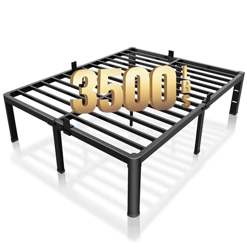 ROIL 18 Inch Queen Bed Frame with Rounded Corner & 4 Mattress Baffles | Easy Assembly, Noise Free, 3500LBS Load Capacity, No Box Spring Needed, 16.4" Storage Space, Headboard Hole, Heavy Duty Steel