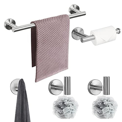 NearMoon Bathroom Hardware Set SUS 304 Thicken Stainless Steel-Towel Bar Set Include 16" Towel Rod, Toilet Paper Holder, Multifunctional Hooks Bathroom Accessories (Brushed Nickel, 5 Pcs)