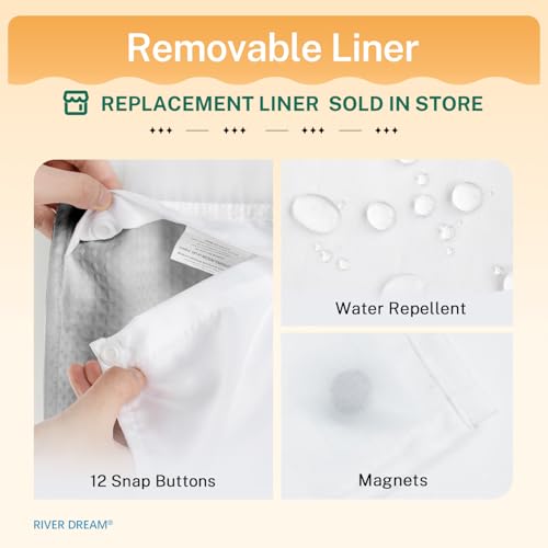 River Dream Waffle No Hook Shower Curtain with Liner,Light Grey,71x74 | Dotted Waffle,Snap-in Liner,Heavy Duty,Quick Dry,Mesh Top Window,With Bottom Magnets,Hotel-Grade,Washable,Standard Size
