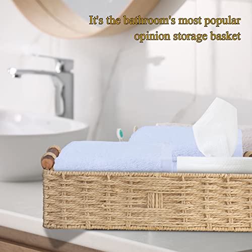 STOBSK Round Paper Rope Storage Basket with Handle, Beige, 14.5in x 6.6in x 3.74in
