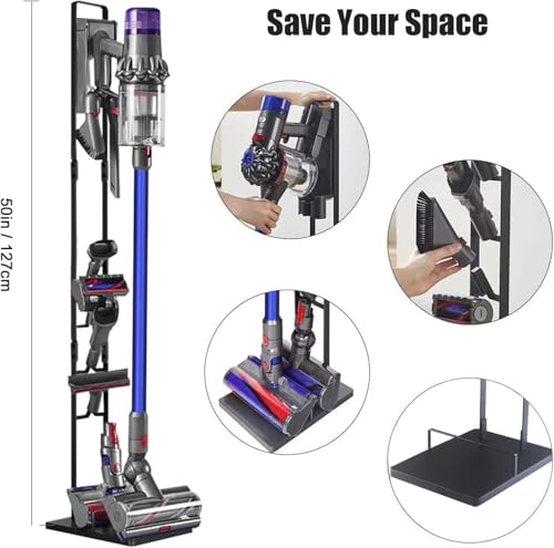 Foho Vacuum Stand Compatible for Dyson V15 V11 V10 V8 V7 V6, Metal Storage Holder Compatible for Dyson Handheld DC30 DC31 DC34 DC35 DC58 DC59 DC62 Cordless Vacuum Cleaners & Accessories, Black