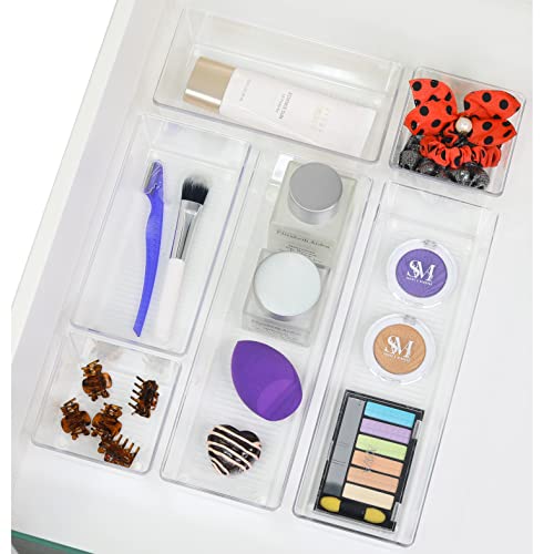 Simple Houseware Clear Desk Drawer Organizer, Assorted Sizes, 6 Packs | For Desk, Office, Bathroom, Makeup, and Craft Storage