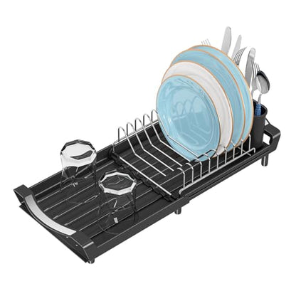 Small Dish Drying Rack, Compact Expandable Dish Ra... (Black | Plastic)