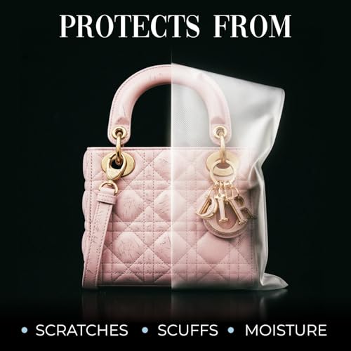 Pack of 50 Anti-Scratch Pouches, 5" x 8" Protective Dust Bags for Handbags, Shoes, and Accessories - Made in USA Purse Dust Bag for Storage - Soft, Breathable Cloth-Like Shoe Storage Bag
