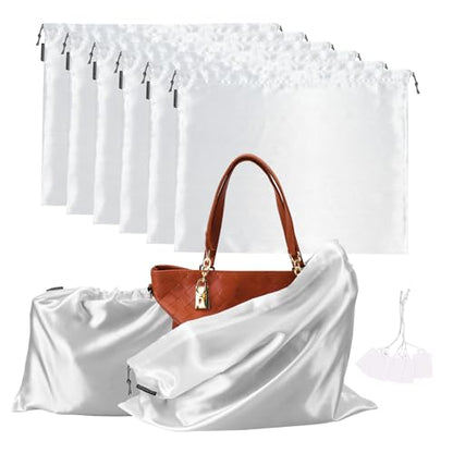 6 Pack Silk Dust Cover Bags for Handbags, Purses, Shoes & Boots - Dustproof Drawstring Bags - Travel Storage Pouches (White, 23.6 19.6 in)