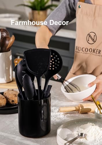 Utensil Holder, 6.4" Ceramic Kitchen Utensil Holde... (Black | Ceramic)