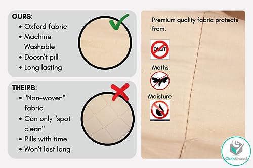 2 Pack Clothing Storage Bags Clothes Organizer folding fabric bags for sweaters, clothing, garment, bedding, quilt, linens, large folding organizers with zip & window (2 Pack Beige)