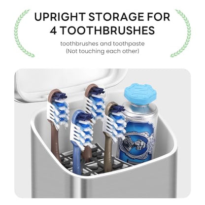 GFWARE Bathroom Toothbrush Holder with Cover, Ventilated & Drainage, Silver | Detachable 5 Slots Bathroom Organizer for Toothbrush and Toothpaste, Waterproof & Dustproof, Fits Toothbrushes Under 7.5 In