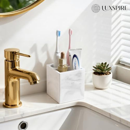 Luxspire Toothbrush Holder, 3 Slots, Marble White | Diatomite, Fast Drying, Toothbrush Holders for Bathroom, Toothbrush and Toothpaste Holder for Countertop