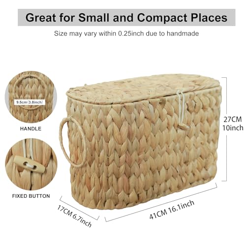 Toilet Paper Basket with Lid,Wicker Basket for Bathroom Organizers and Storage,Holds Up to 6 Mega Rolls, Decorative Hand-Woven Rattan Bathroom Decor Accessories,Natural Water Hyacinth