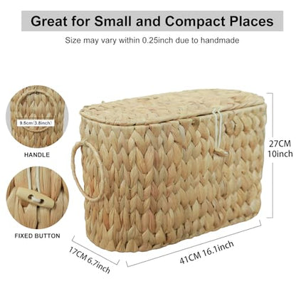 Toilet Paper Basket with Lid,Wicker Basket for Bathroom Organizers and Storage,Holds Up to 6 Mega Rolls, Decorative Hand-Woven Rattan Bathroom Decor Accessories,Natural Water Hyacinth