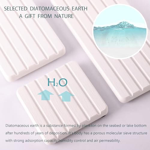 NiuYichee Set of 4 Water Absorbent Diatomite Coasters, Diatomaceous Earth Kitchen Soap Dish, Bathroom Trays, Water Absorbing Stone Used for Hand Soaps & Plants & Toiletries in The Modern Home