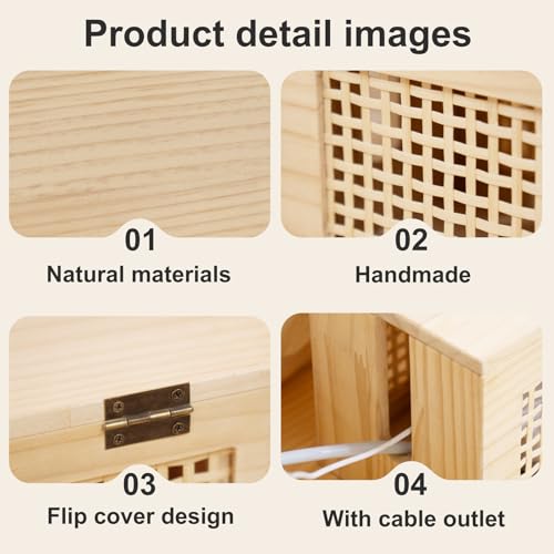 JJSQ Cable Management Box, Large Cable Box Hider for Power Strip & Router, Natural Wooden Cord Organizer Box, Cable Storage Box to Hide Cords, Desk Cord Organizer 12.6 × 5.1× 5.5 in