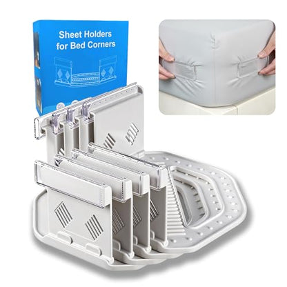 Bed Sheet Holders - 4-Pack Strong Grip Sheet Straps, Keep Sheets in Place on Mattress, Deep Pocket Mattress Sheet Grippers, Universal Fit for All Bed Sizes (White)