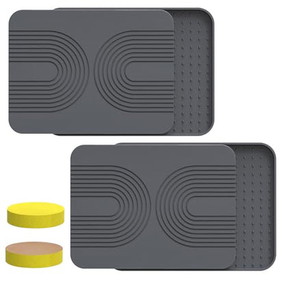 2 PCS Stone Dish Drying Mat ＆ Silicone Mat for Kitchen Counter – Diatomaceous Earth Bath Mat for Bathroom, 16.14"L×12.4"W×2 Quick Dry Mats for Dishes ,Bottles, Cups, Match Any Countertop(Gray)