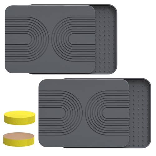 2 PCS Stone Dish Drying Mat ＆ Silicone Mat for Kitchen Counter – Diatomaceous Earth Bath Mat for Bathroom, 16.14"L×12.4"W×2 Quick Dry Mats for Dishes ,Bottles, Cups, Match Any Countertop(Gray)