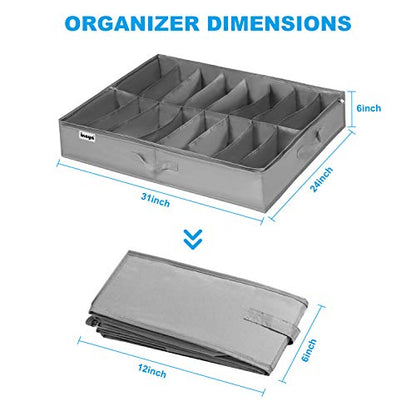 INAYA Under Bed Shoe Storage Organizer Set of 2, Fits 32 Pairs, Underbed Shoe Box Storage Containers Adjustable Dividers w/Bottom Support, Clear Foldable Shoes Storage w/Reinforced Handles