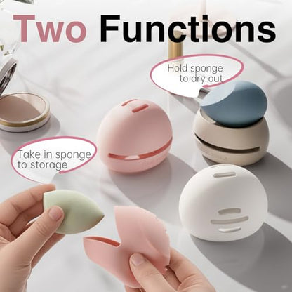 2-In-1 Magnetic Silicone Makeup Brush and Sponge Case Khaki | Travel Beauty Organizer, Quick Drying Ventilation Holes, Dustproof Magnetic Storage, Fits Handbags and Suitcases