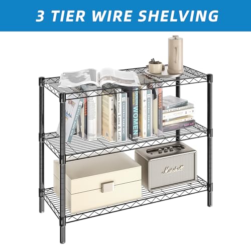 Guan River 3-Shelf Adjustable Metal Wire Shelving,Black,36"L x 14"W x 30"H | Height Adjustable,Sturdy and Durable,Storage Sehlf Display Rack for Office,Kitchen,Bedroom,Bathroom,Garage
