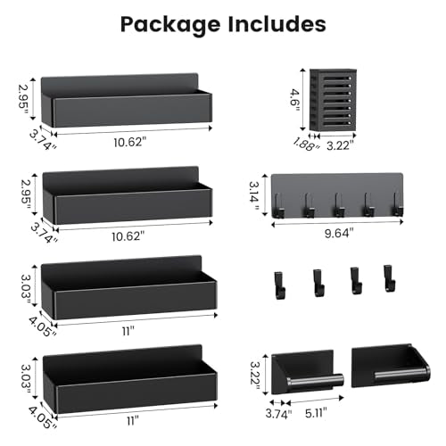 Magnetic Spice Rack for Refrigerator,7 Pack Magnetic Shelf,Fridge Magnet Organizer with Paper Towel Holder,Utensils Racks,Hook Rack,Fridge Organizers and Storage Black(7 Pack)