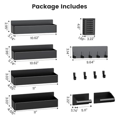 Magnetic Spice Rack for Refrigerator,7 Pack Magnetic Shelf,Fridge Magnet Organizer with Paper Towel Holder,Utensils Racks,Hook Rack,Fridge Organizers and Storage Black(7 Pack)