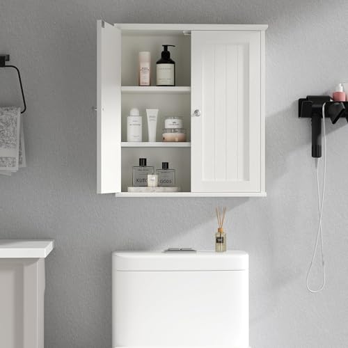 Shintenchi Bathroom Wall Medicine Cabinet, Over The Toilet Storage, White | Bathroom Storage Organizer Cupboard, with 2 Magnet Door and 3-Tier Shelves, Space Saving, Easy to Assemble & Clean