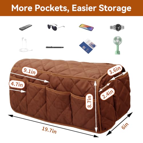 MEHIDFY Armchair Caddy, Waterproof Sofa Armrest Organizer, Non Slip Recliner Organizer, Remote Holder for Recline, Recliner Caddy with 14 Pockets Storage for TV Remote, Phone, Magazine (Brown)