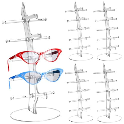 RattanView 4 Pcs Eyeglasses Storage Display Stand Holder 5-Slot Clear Acrylic Sunglasses Storage Organizer Easy Assembly Ideal for Home or Retail Use