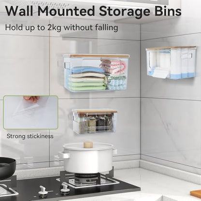3 Pack Trash Bag Holder Dispenser with Lid Plastic... (3 Count | Clear + Yellow | Bamboo, Plastic)