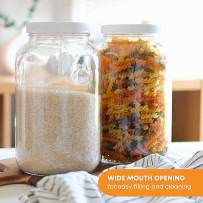 2-Pack 1 Gallon Glass Jar with Lid | Wide Mouth Set with White Metal Caps