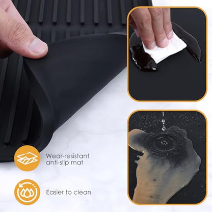 Silicone Coffee Mat with Raised Edges, , 24'' x 16'', Bar Mat for Countertops, Bar Accessories, Coffee Maker Mat, Espresso Machine, Dish Drying Mat (BLACK)
