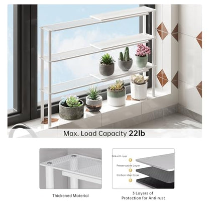 Expandable Window Shelf for Plants Kitchen Sink Organizer,White | 2 Pack, Stackable, Narrow Shelves, Kitchen Countertop Holder, Mesh Design, Slim Design, Load Capacity: 22 lbs, Elegant look
