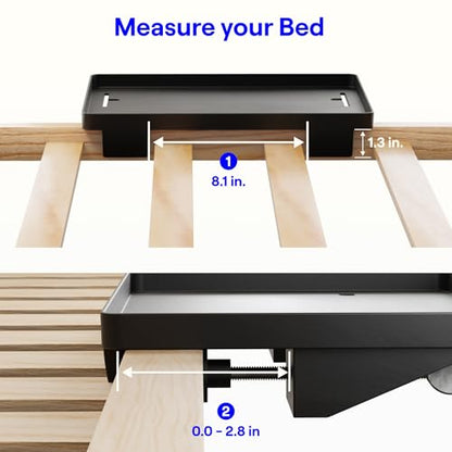 BedShelfie Bedside Shelf for Dorm Room - Cable Catch, Black | Bunk Bed & Top Bunk, College Dorm Room Essentials, Clip On Nightstand, Bed Side Table Tray, College Dorm Essentials
