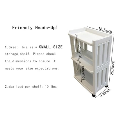 Rolling Storage Utility Cart Slim Organizer Shelf with Wheels 3 Tier Narrow Places Mobile Shelving Unit Tower Rack for Kitchen Bathroom Laundry Room Home Office Bedroom Living Room Washroom, White