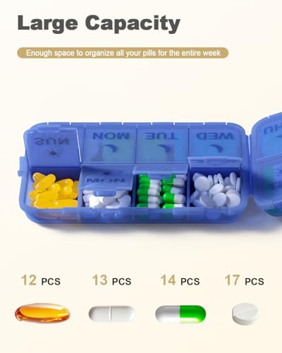 Pill Organizer Travel Medicine Case - Travel Pill Case with Etched Labels, Daily Travel Medicine Case Holder