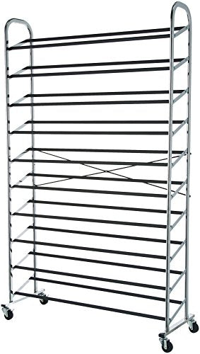 50-Pair Shoe Rack Organizer, Portable Rolling with... (Chrome | Metal)