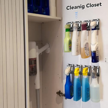 KIHOGEM Spray Bottle Hanger Adhesive 4pcs | Spray Bottle Hook Stainless Steel Spray Bottle Holder Wall Mount Non Drilling for Cabinet, Kitchen or Under Sink