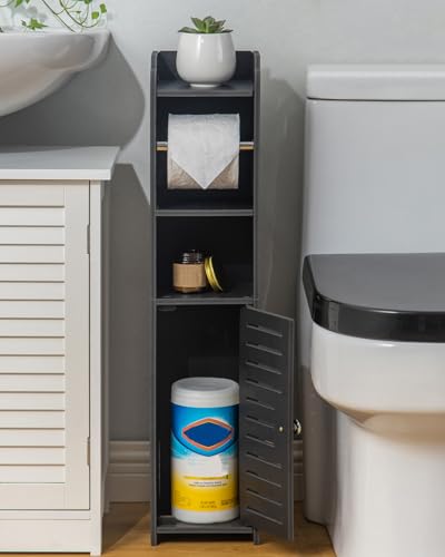 AOJEZOR Toilet Paper Holder Stand: Freestanding No Drill PVC Bathroom Storage for Apartment Renters -Protect Rental Deposit- Small Space Storage Solution